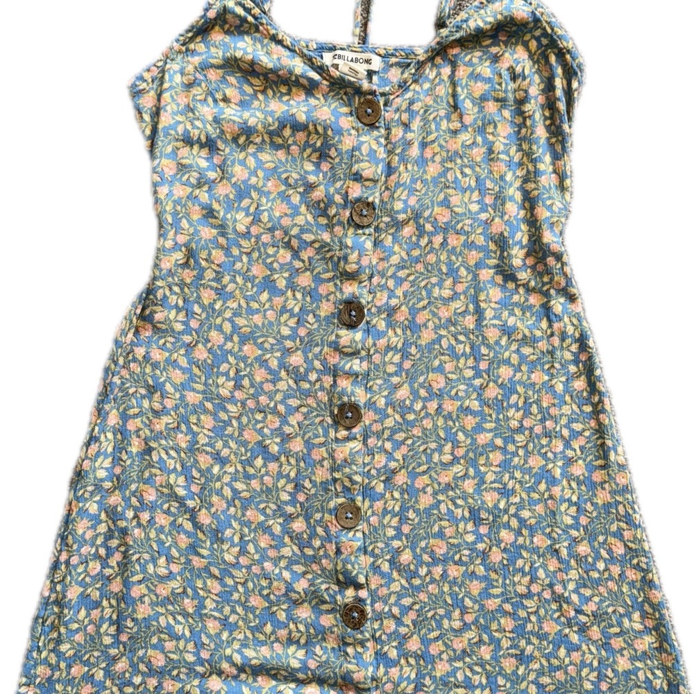 Billabong Blue Floral Mini Dress with Pink and Green Accents